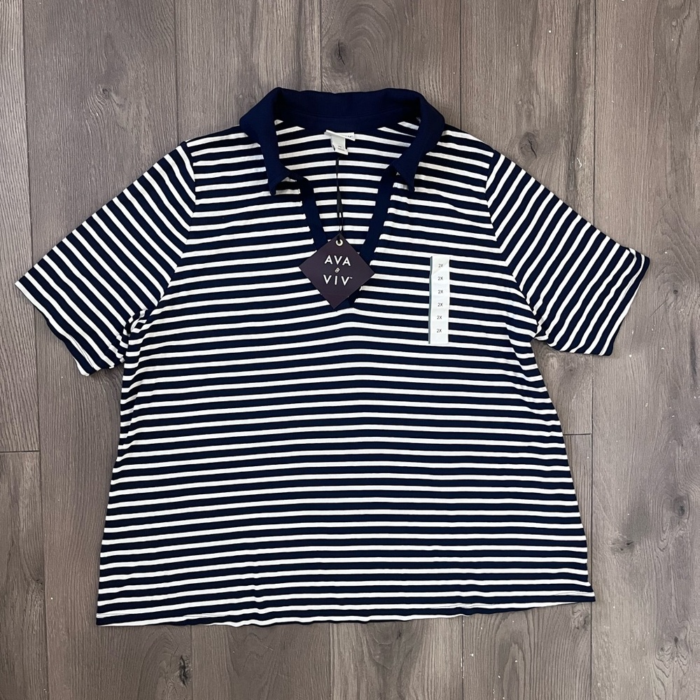 Ava & Viv Navy and White Striped Shirt